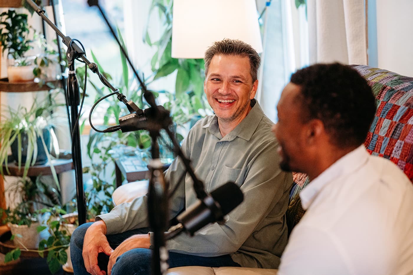Eric Henry recording The Grand Weaver podcast with Rahn Franklin Jr.
